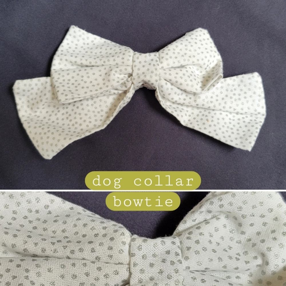 Dog Collar 6" Bowtie White with Silver Polka Dots